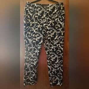Chicos Juilet So Slimming Ankle Pants Black With Gold Scroll NWT